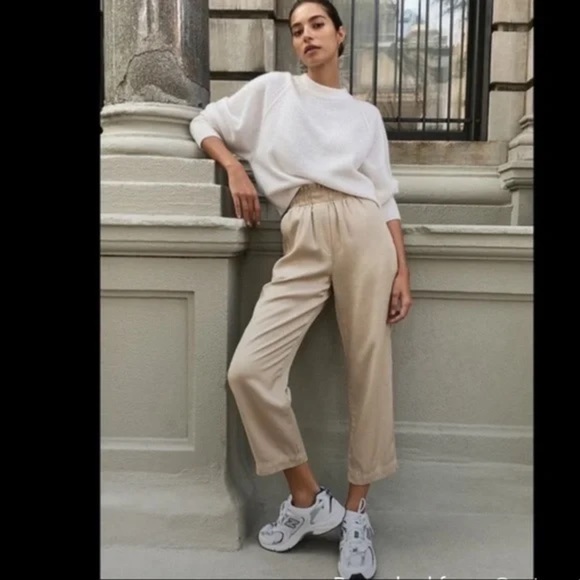 Aritzia The Group Babaton Calipso Paper Bag Beige Trouser Pants Size Medium - Picture 2 of 10